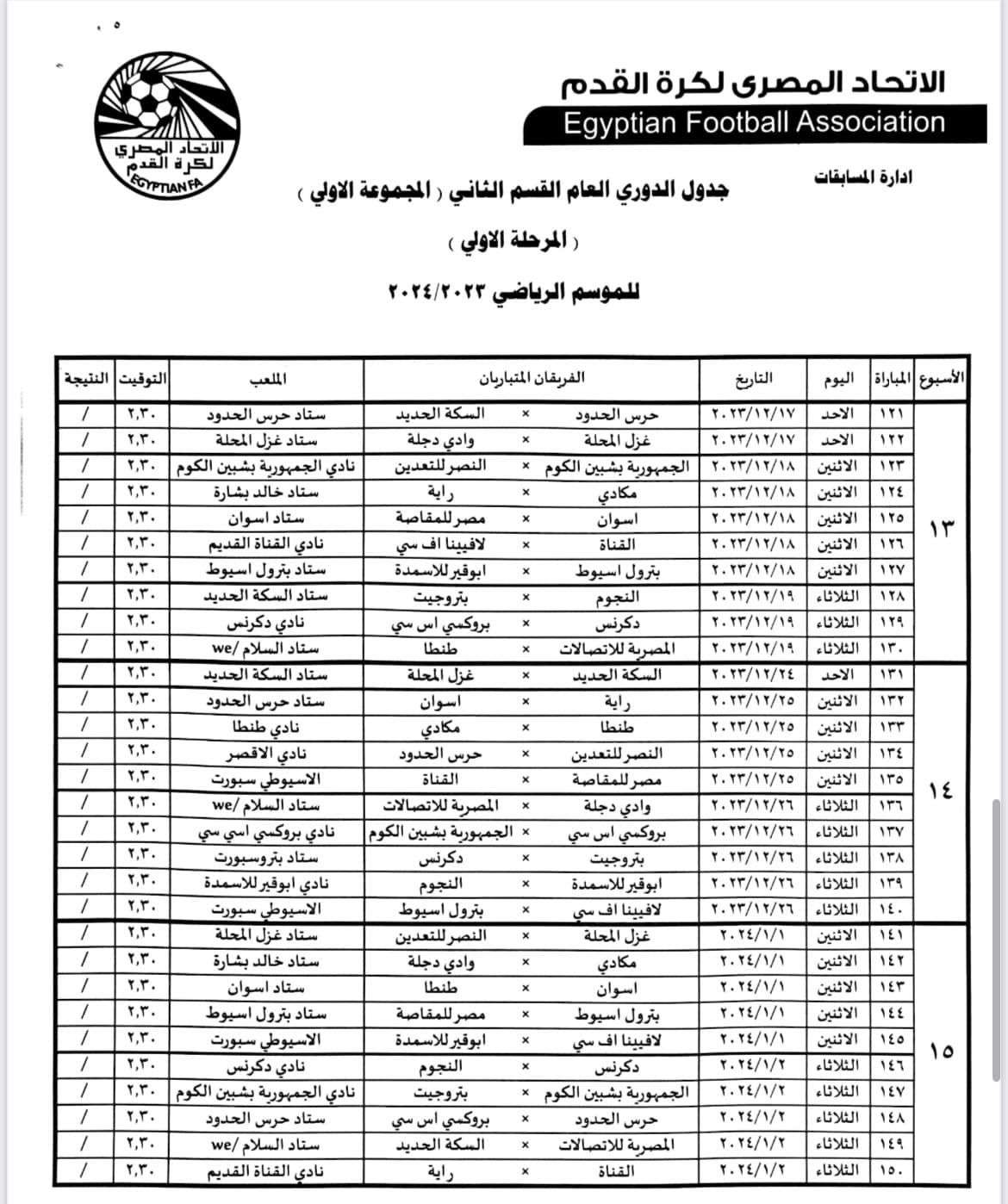 صورة عن جدول ترتيب مباريات دورى المحترفين