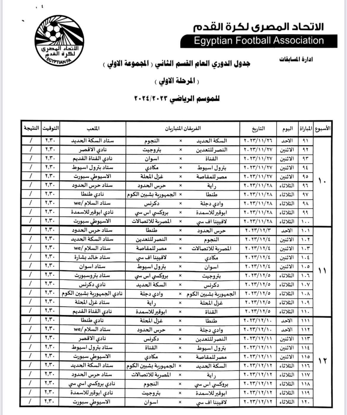 صورة عن جدول ترتيب مباريات دورى المحترفين