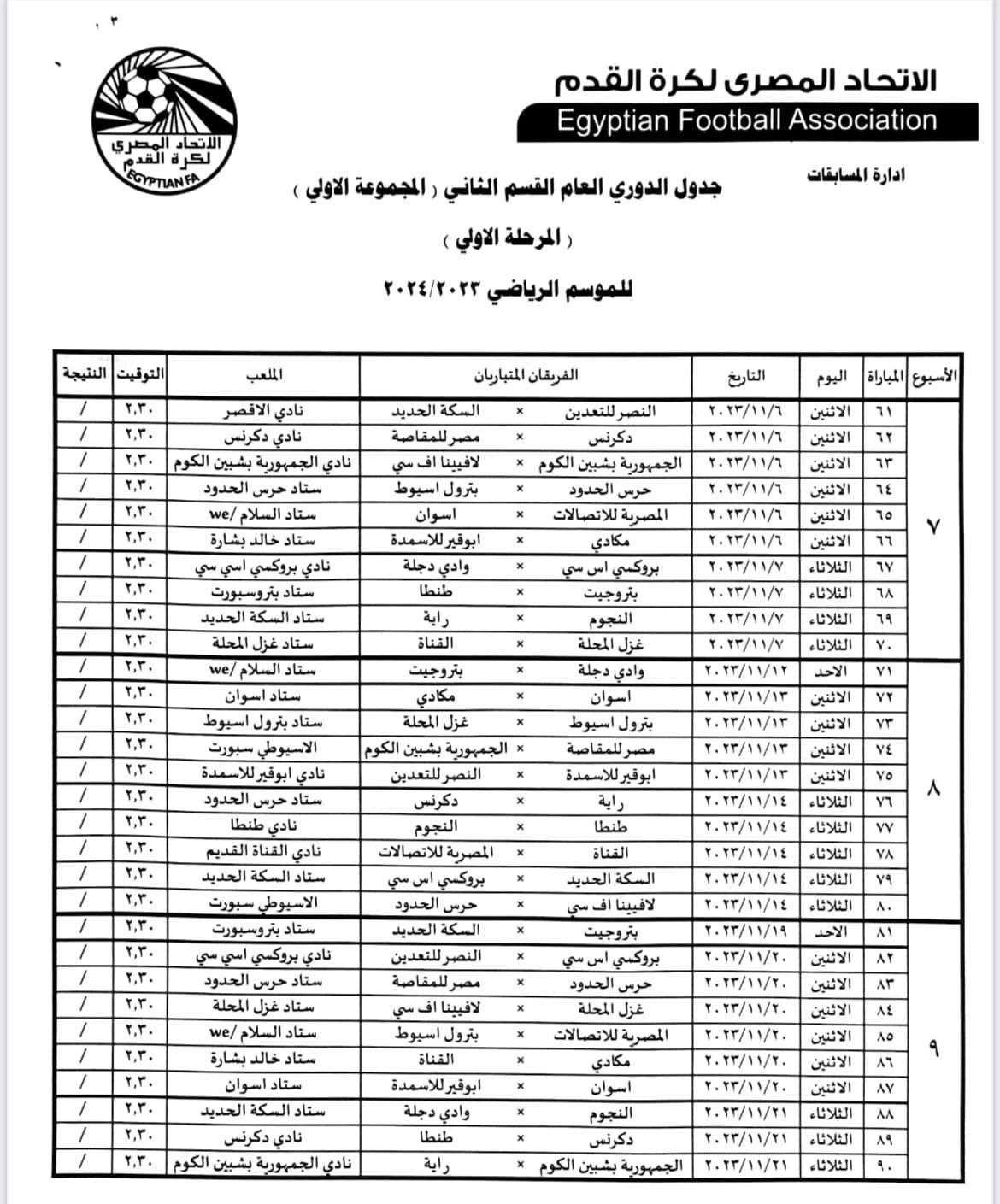 صورة عن جدول ترتيب مباريات دورى المحترفين