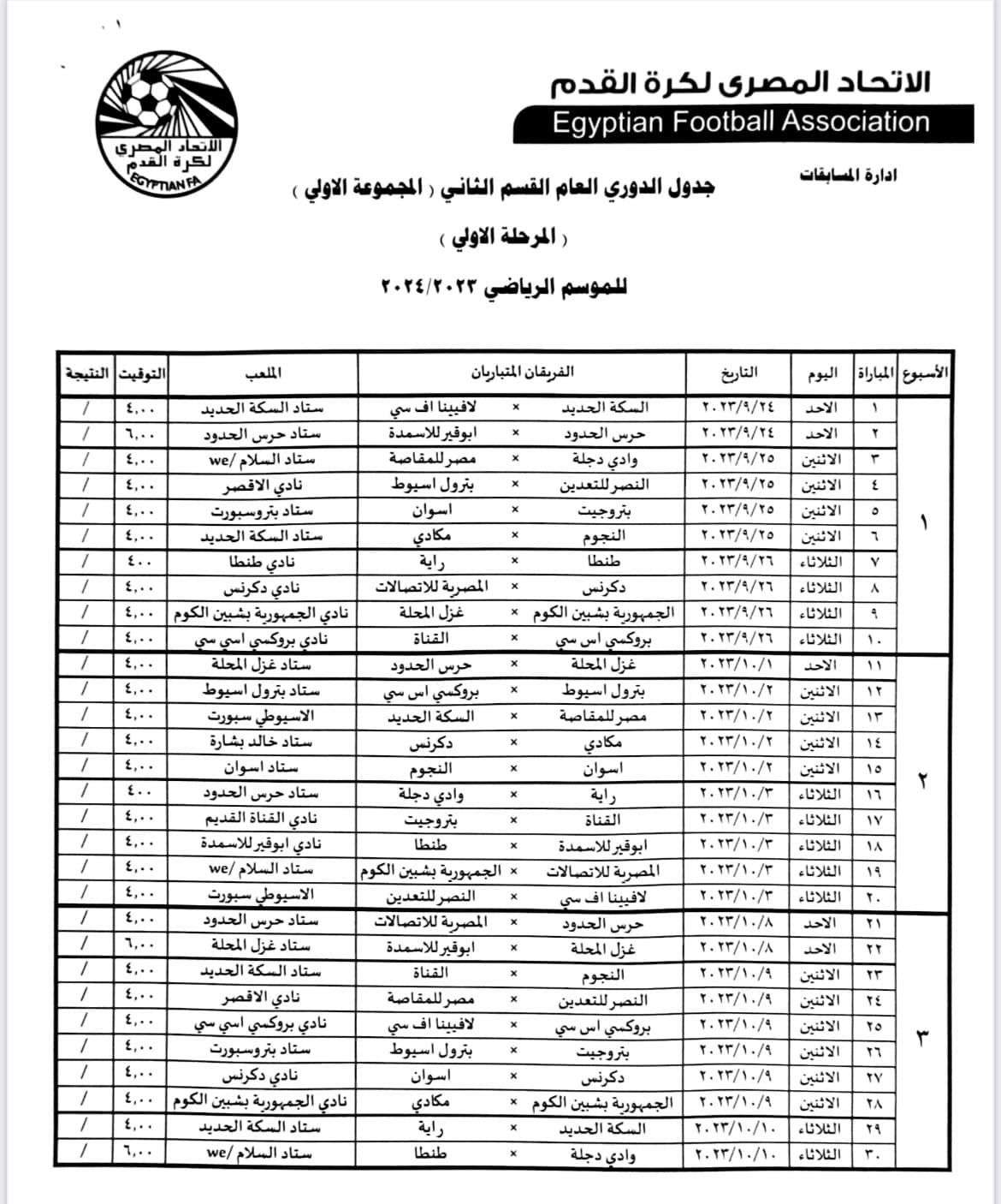 صورة عن جدول ترتيب مباريات دورى المحترفين