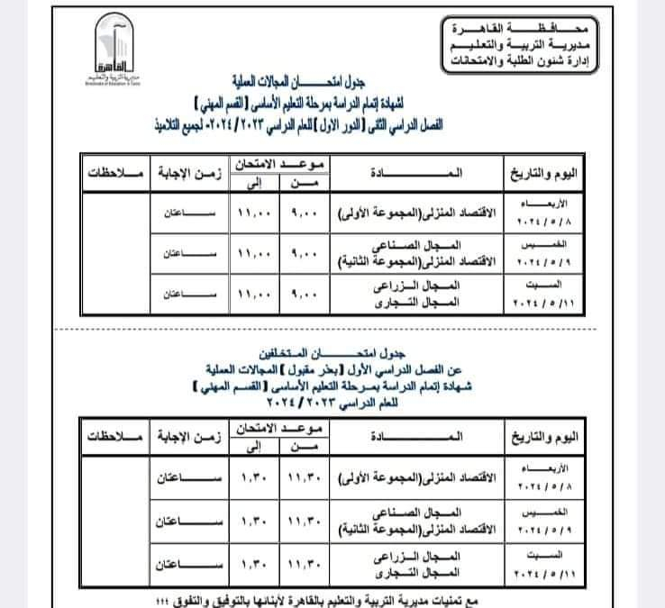 صورة عن جدول امتحانات الترم الثاني